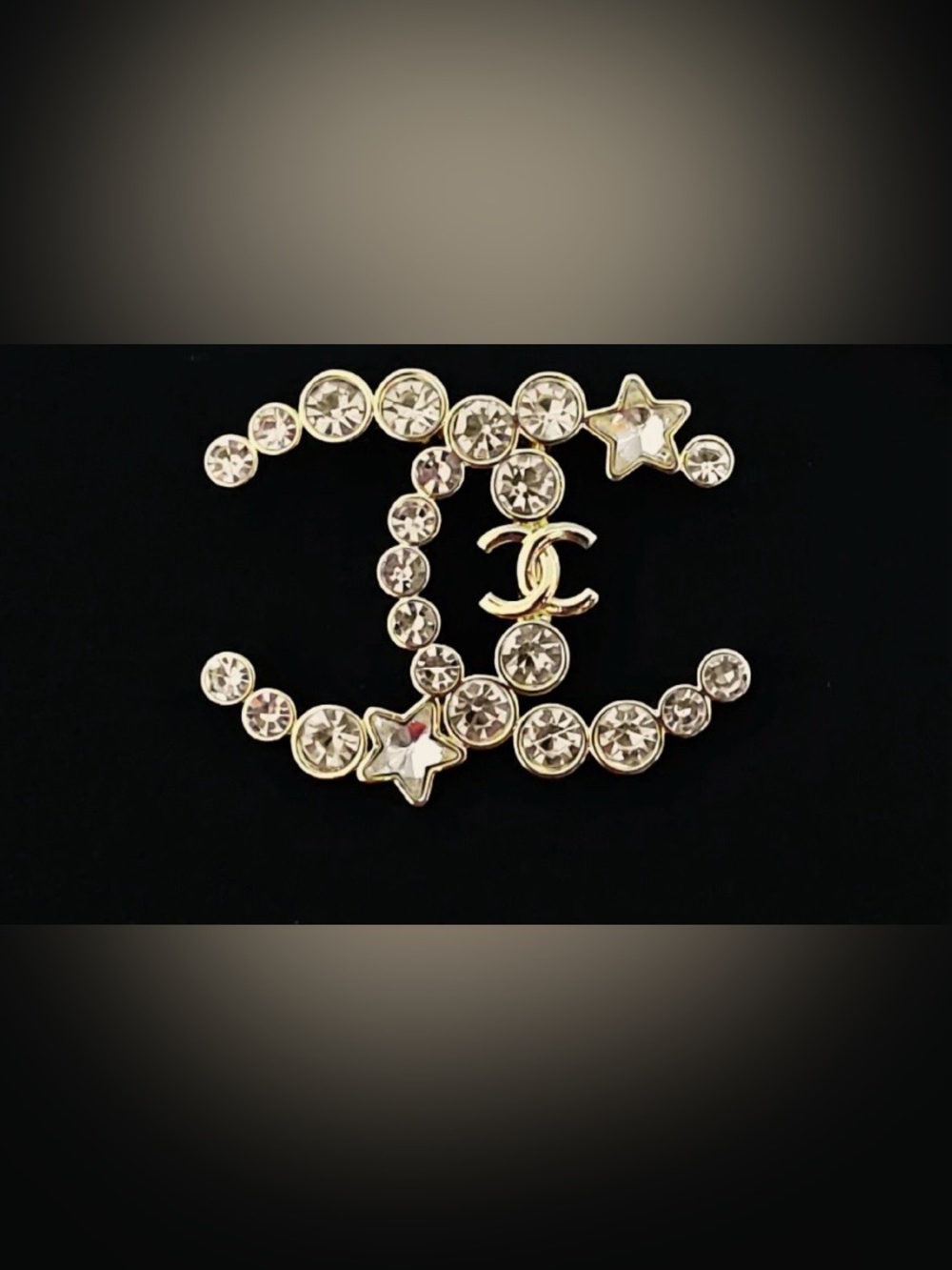 Double C Crystal Star Logo Gold-Tone Strass Brooch